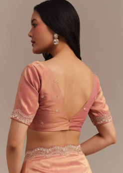 Peach Glass Tissue Saree With Stone And Cutdana Embroidery