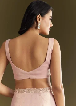 Peach Glass Tissue Saree With Moti Cutdana And Sequins Embroidery And Scallop Border