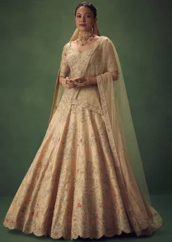 Peach Hand Embroidered Sequin And Zari Work Lehenga Set