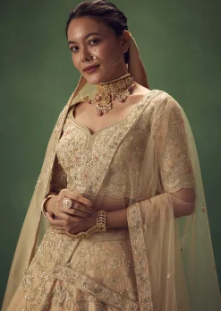 Peach Hand Embroidered Sequin And Zari Work Lehenga Set