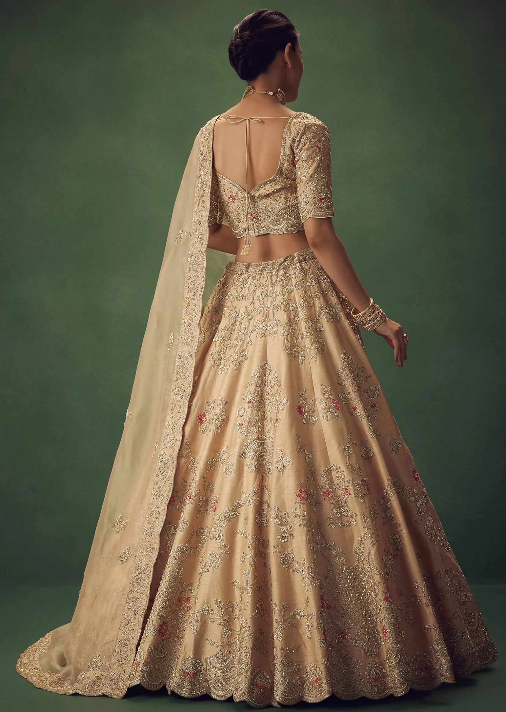Peach Hand Embroidered Sequin And Zari Work Lehenga Set