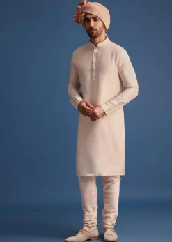Peach Heavy Hand Embroidered Sherwani Suit
