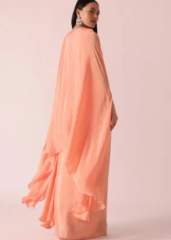 Peach Jacket And Dhoti Set With Mirror Work