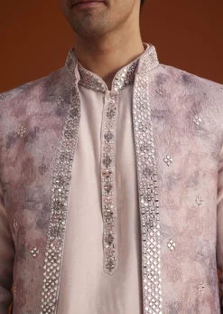 Peach Kurta Set With Embellished Nehru Jacket