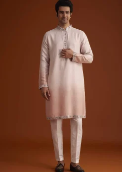 Peach Kurta Set With Embellished Nehru Jacket
