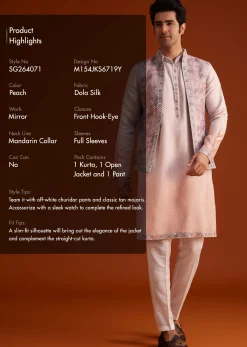Peach Kurta Set With Embellished Nehru Jacket