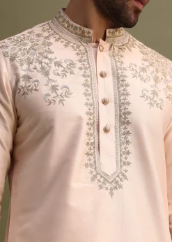 Peach Kurta Set With Gold And Silver Zari Work
