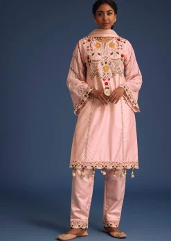 Peach Kurta Set With Zardosi And Sequin Embroidery