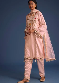 Peach Kurta Set With Zardosi And Sequin Embroidery