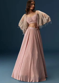 Peach Lehenga With Embroidered Blouse And Coordinating Cape