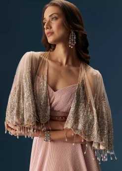 Peach Lehenga With Embroidered Blouse And Coordinating Cape