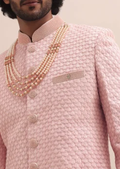 Peach Lucknowi Sherwani In Silk For Men