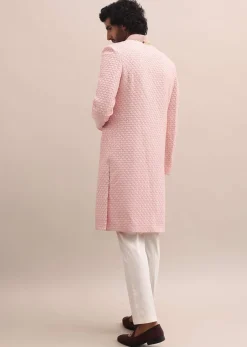 Peach Lucknowi Sherwani In Silk For Men