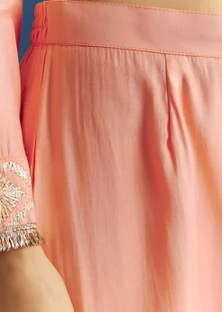 Peach Muslin Kurta Set With Gotta Lace Pant And Dupatta