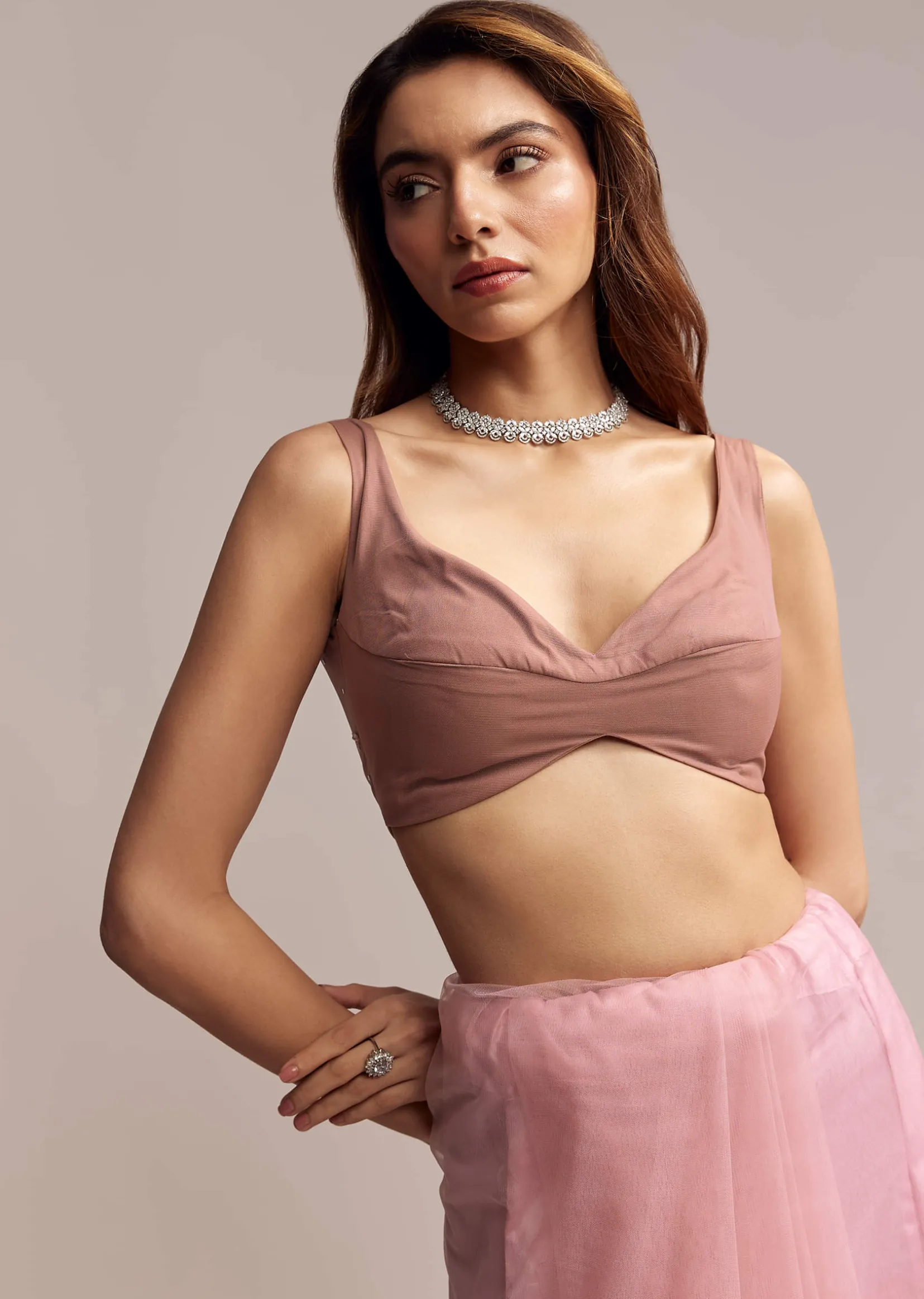 Peach Net Saree With Sequin Embroidery