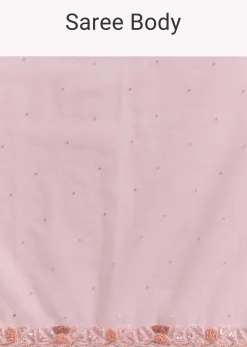 Peach Net Saree With Sequin Embroidery