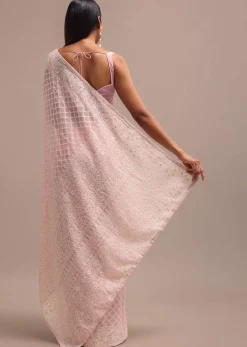 Peach Ombre Chikankari Saree With Unstitched Blouse