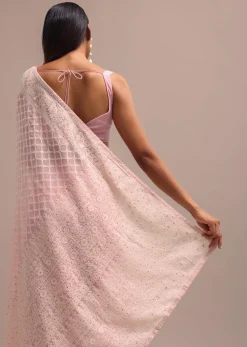 Peach Ombre Chikankari Saree With Unstitched Blouse