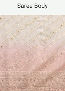 Peach Ombre Chikankari Saree With Unstitched Blouse