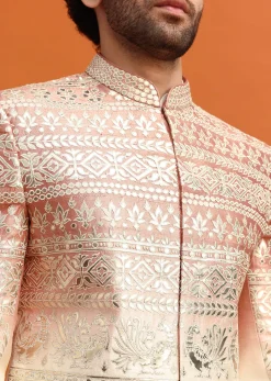 Peach Ombre Indowestern Set With Foil Work For Men