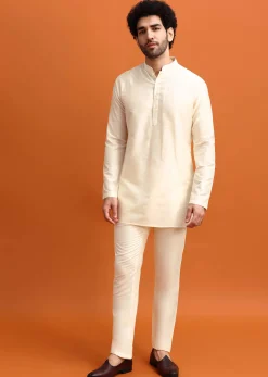 Peach Ombre Indowestern Set With Foil Work For Men