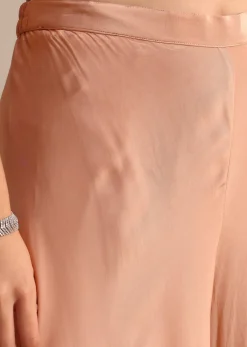 Peach Organza Crop Top Suit With Embroidered Jacket