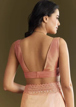 Peach Organza Saree With Stone Embellishment And Scallop Border