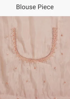 Peach Organza Saree With Stone Embellishment And Scallop Border