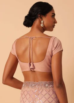 Peach Organza Saree With Cutdana Work And Unstitched Blouse Piece