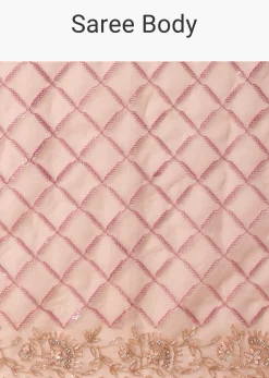 Peach Organza Saree With Cutdana Work And Unstitched Blouse Piece