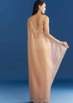 Peach Organza Tissue Saree With Cutdana Embellished Border