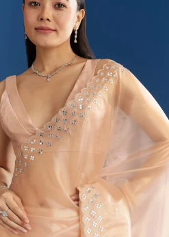 Peach Organza Tissue Saree With Cutdana Embellished Border