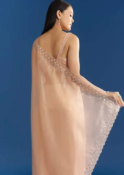 Peach Organza Tissue Saree With Cutdana Embellished Border