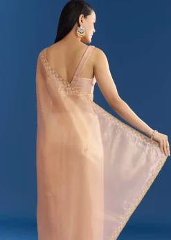 Peach Organza Tissue Saree With Scalloped Embroidery