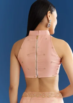 Peach Organza Tissue Saree With Scallop Edge