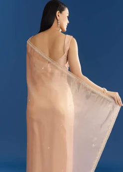 Peach Organza Tissue Saree With Beaded Border