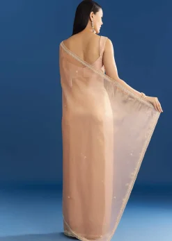 Peach Organza Tissue Saree With Beaded Border