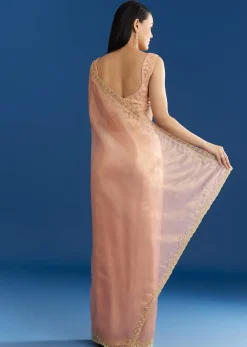 Peach Organza Tissue Saree With Beaded Scallop