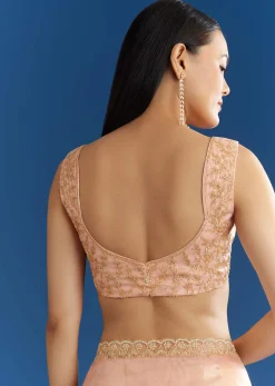 Peach Organza Tissue Saree With Beaded Scallop