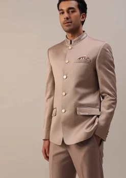 Peach Pink Embroidered Jodhpuri Suit
