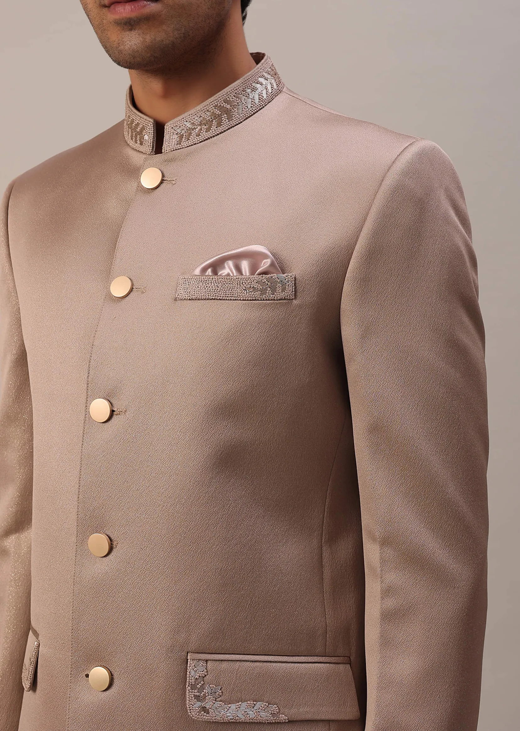 Peach Pink Embroidered Jodhpuri Suit