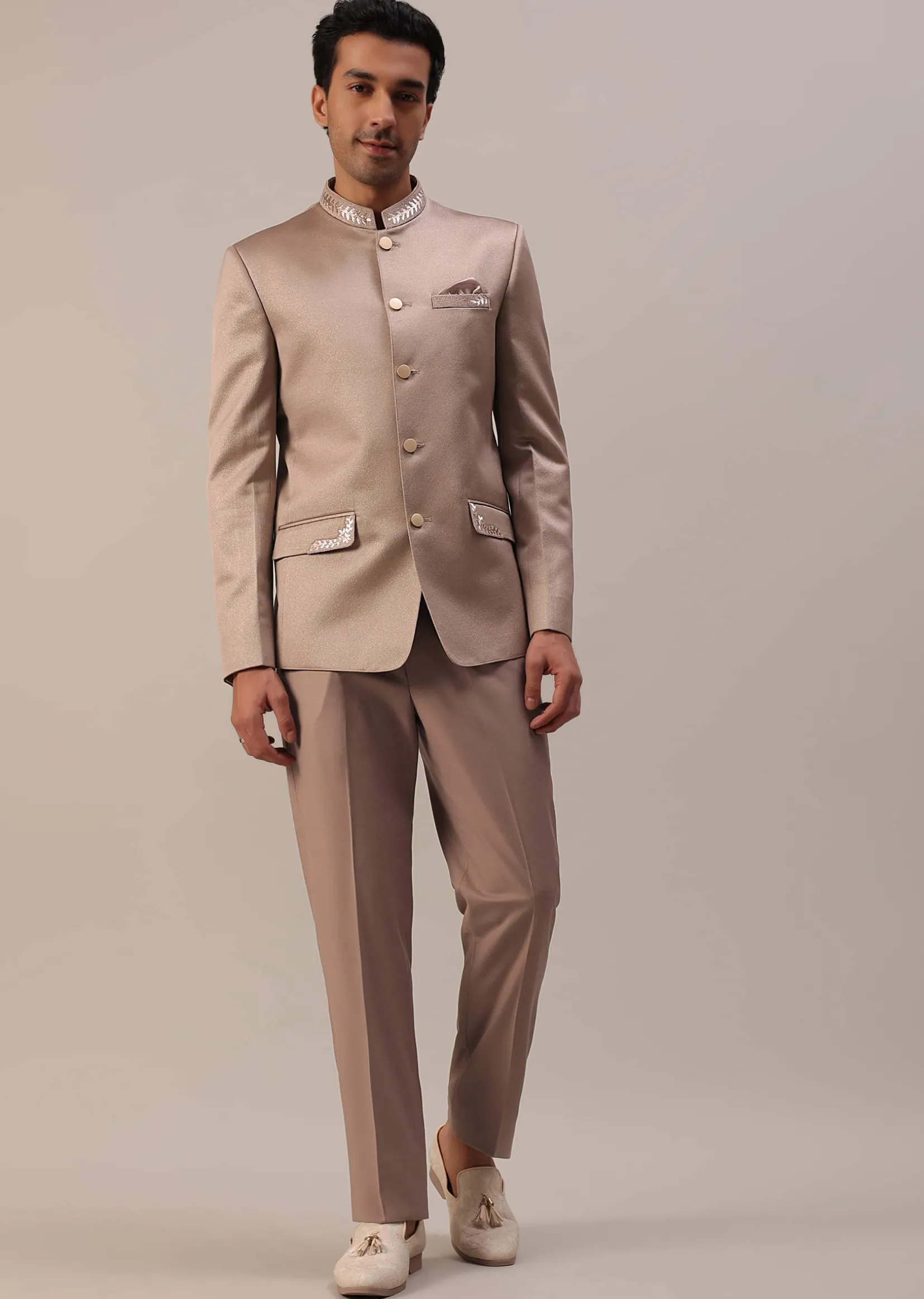 Peach Pink Embroidered Jodhpuri Suit