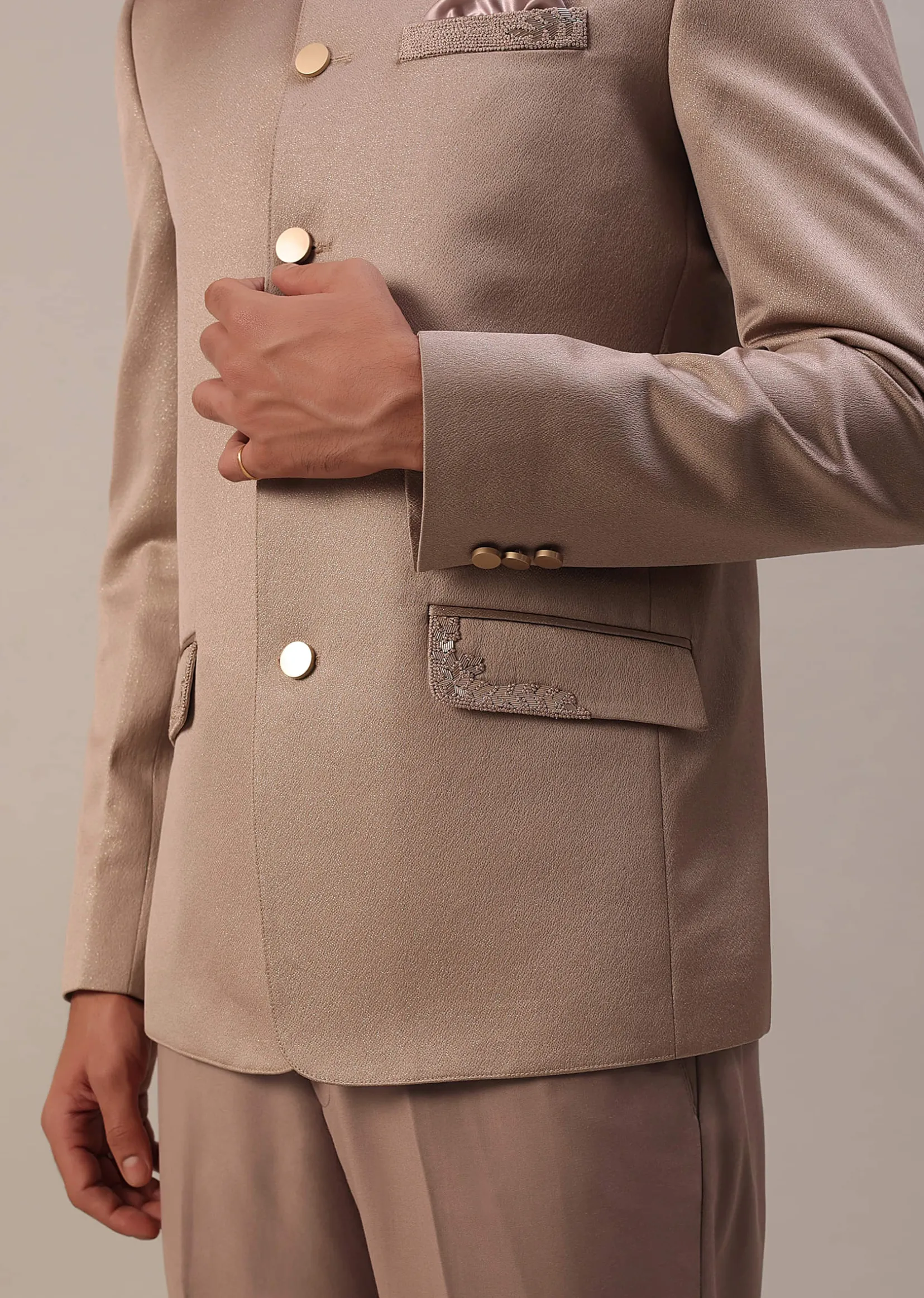 Peach Pink Embroidered Jodhpuri Suit
