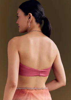 Peach Pink Glass Tissue Saree With Stone And Cutdana Embroidery