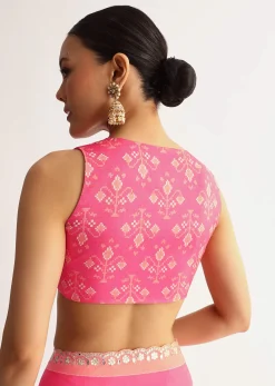 Peach Pink Mirrorwork Cutdana Work Georgette Saree