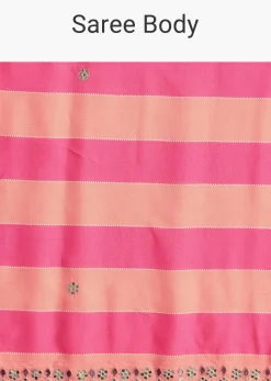 Peach Pink Mirrorwork Cutdana Work Georgette Saree