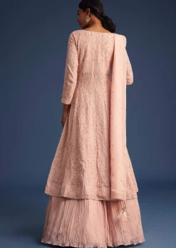 Peach Pink Organza Kurta Set With Chinon Skirt