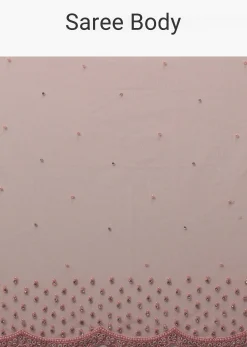 Peach Pink Stone And Beads Embellished Net Saree