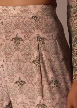 Peach Printed Embellished Kurta Palazzo Set