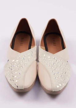 Peach Raw Silk Mirror Work Juttis